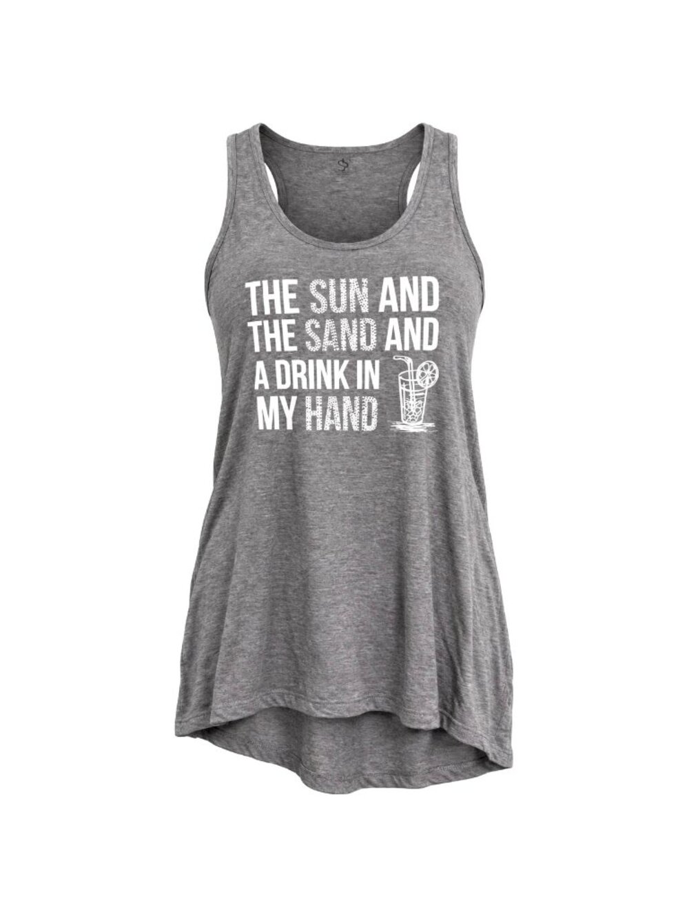 Dressbarn Size M Gray Graphic Tank Top Beach Vacation Cocktail Slogan Sleeveless